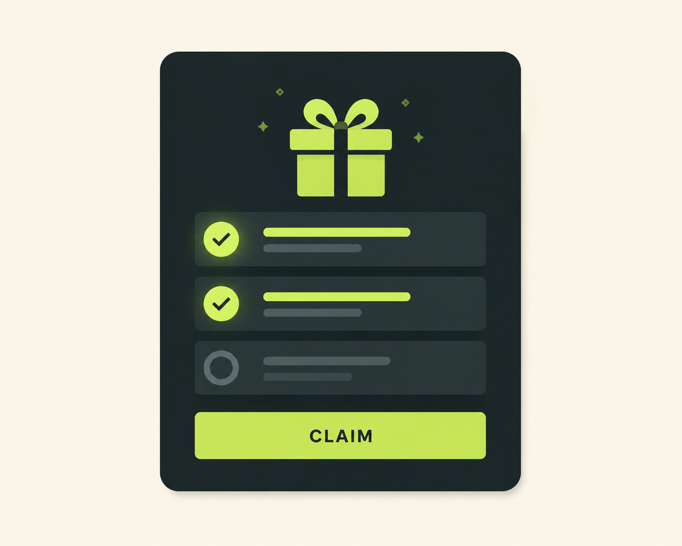 MossLink reward task screen with a gift icon and claim button