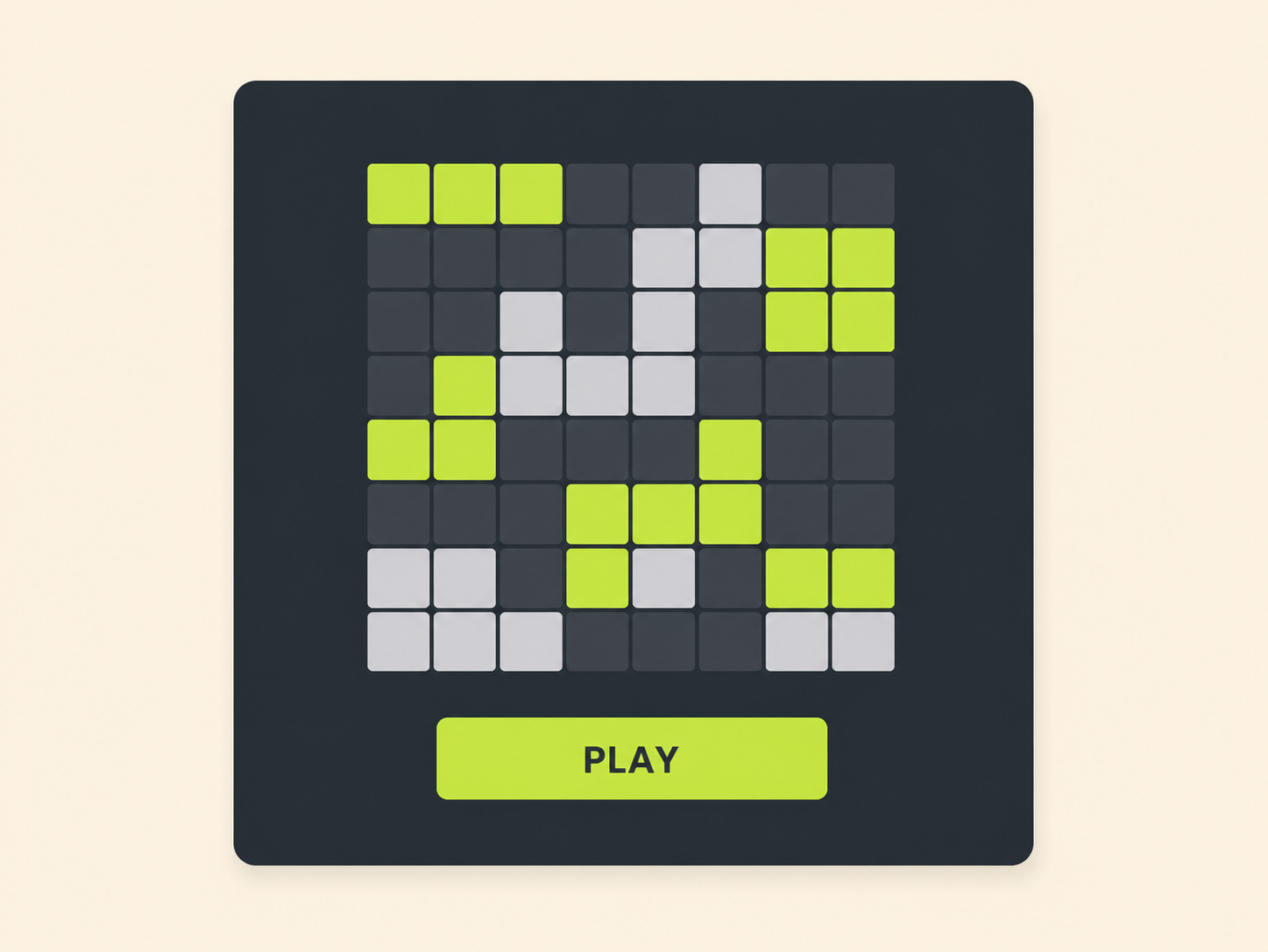 MossLink playable ad screen with a puzzle grid and play button